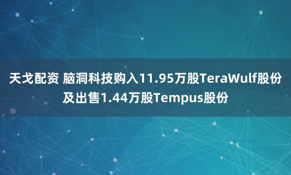 天戈配资 脑洞科技购入11.95万股TeraWulf股份及出售1.44万股Tempus股份